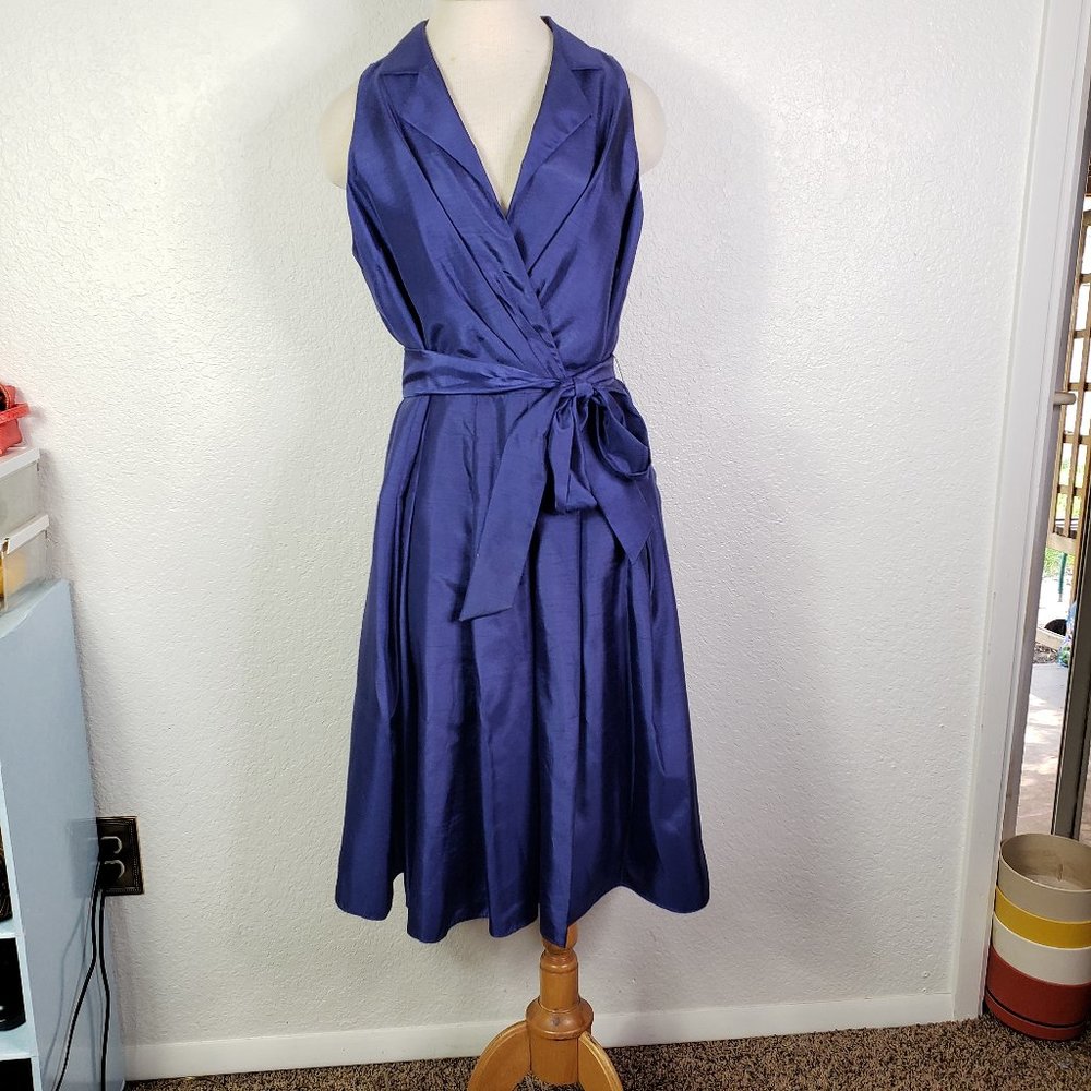 Evan Picone Navy Collared Tie Pin Up Dress